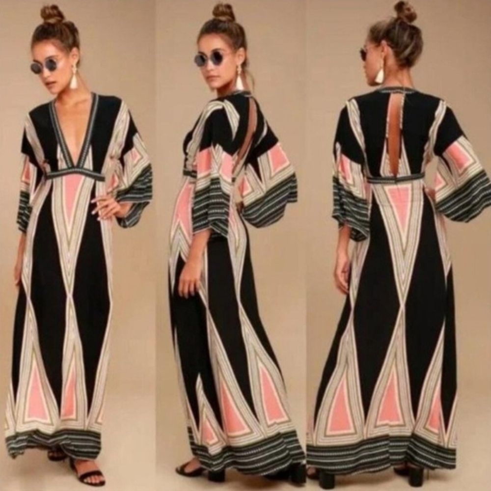 Lulus Montecito Black Print Maxi Dress
